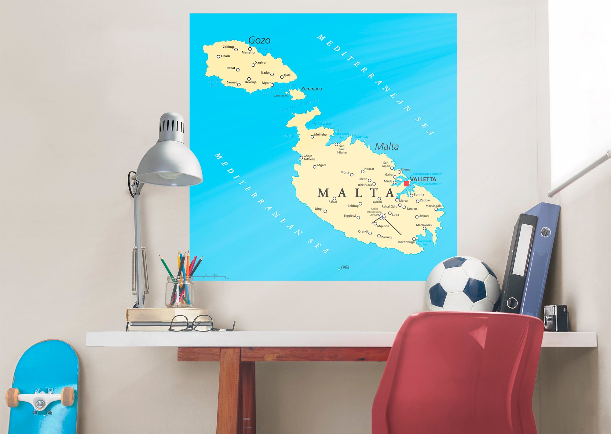 Maps of Europe: Malta Mural - Removable Wall Adhesive Wall Decal XL